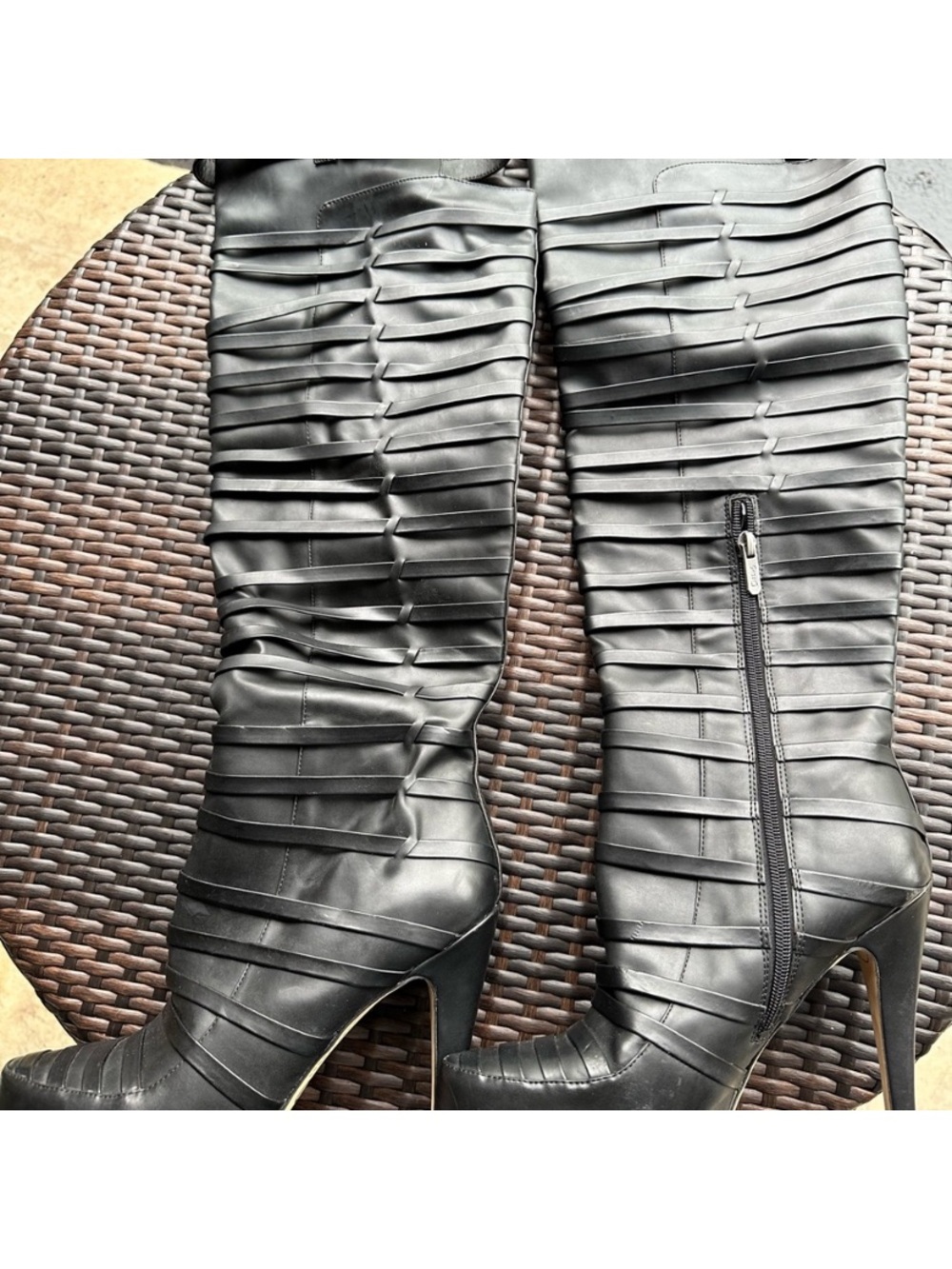 Circus by Sam Edelman Black Strappy High-Heel Knee Boots